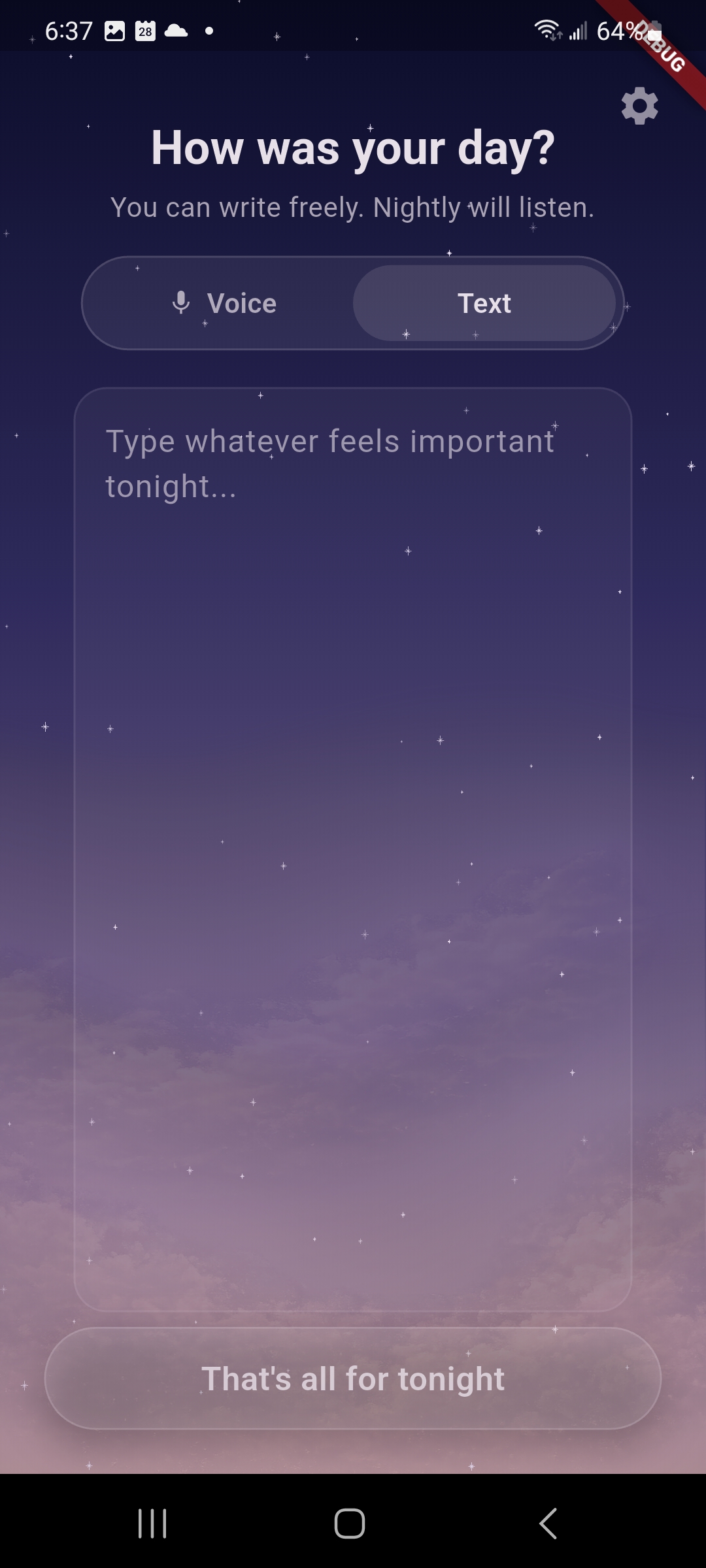 Nightly text reflection screen